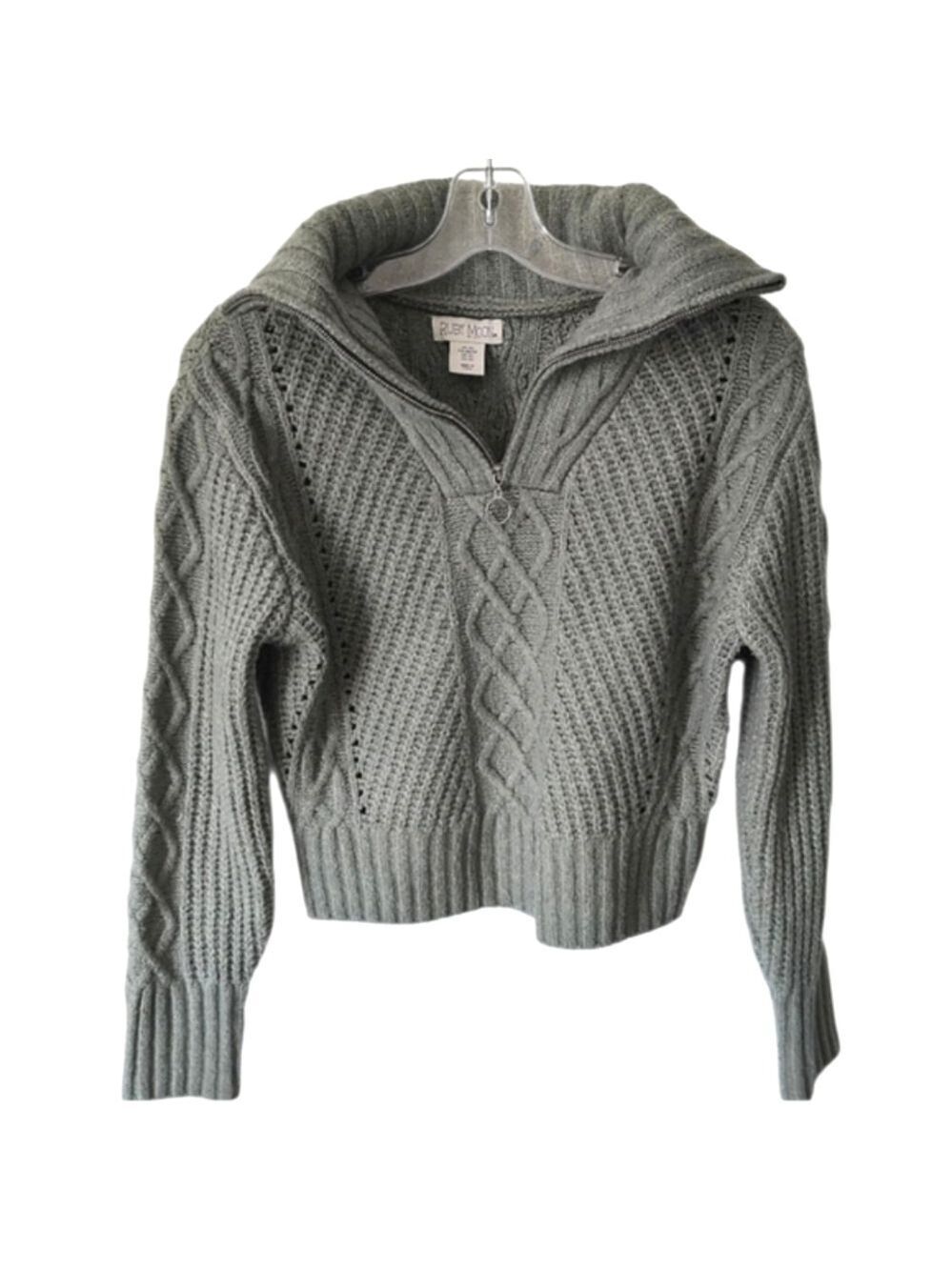 RUBY MOON Cable Knit 1/4 Zip Green Sweater Size XS